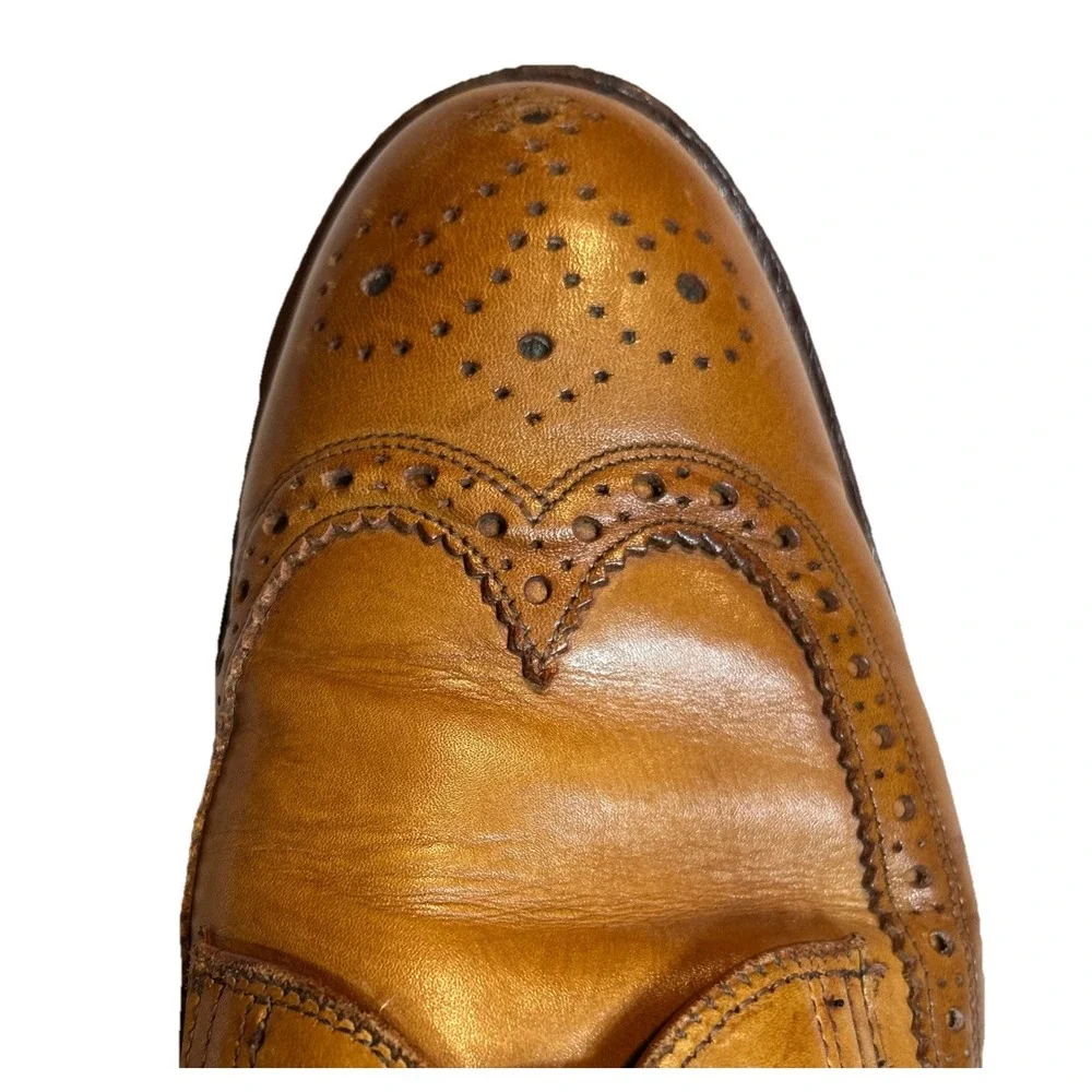 Polo Ralph Lauren Sanderson Tan Leather‎ Wingtip Dress Shoes Sz 9D Retail: $525